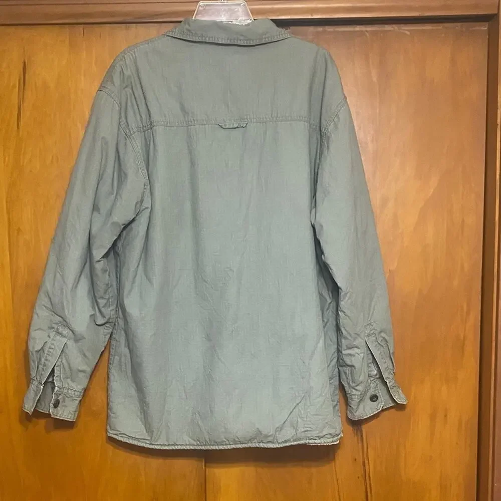 Thrashed Levi's Olive Green Jacket Shacket Fleece Lined Distressed Classic Warm - Picture 8 of 13